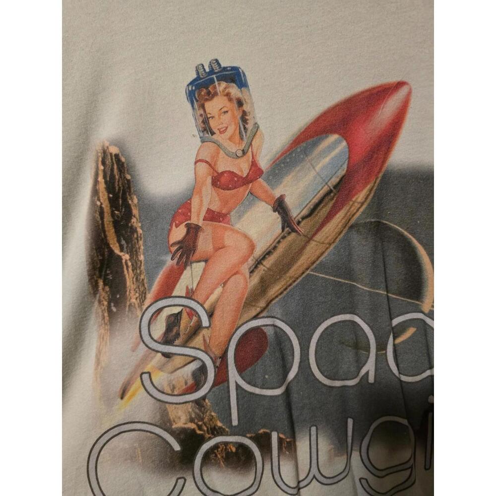 Gina Girls in Action Space Cowgirl Pinup Girl White Tee (M)